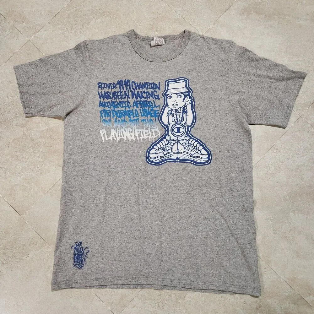 VTG‎ Y2K 2000s Champion Mens XL X-Large Rap Tee Streetwear Gray Graphic T Shirt - Picture 3 of 9